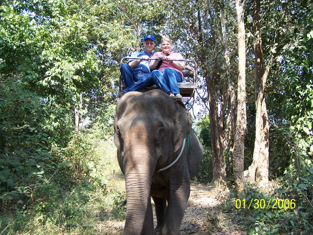 Mom and Dad on their elephant